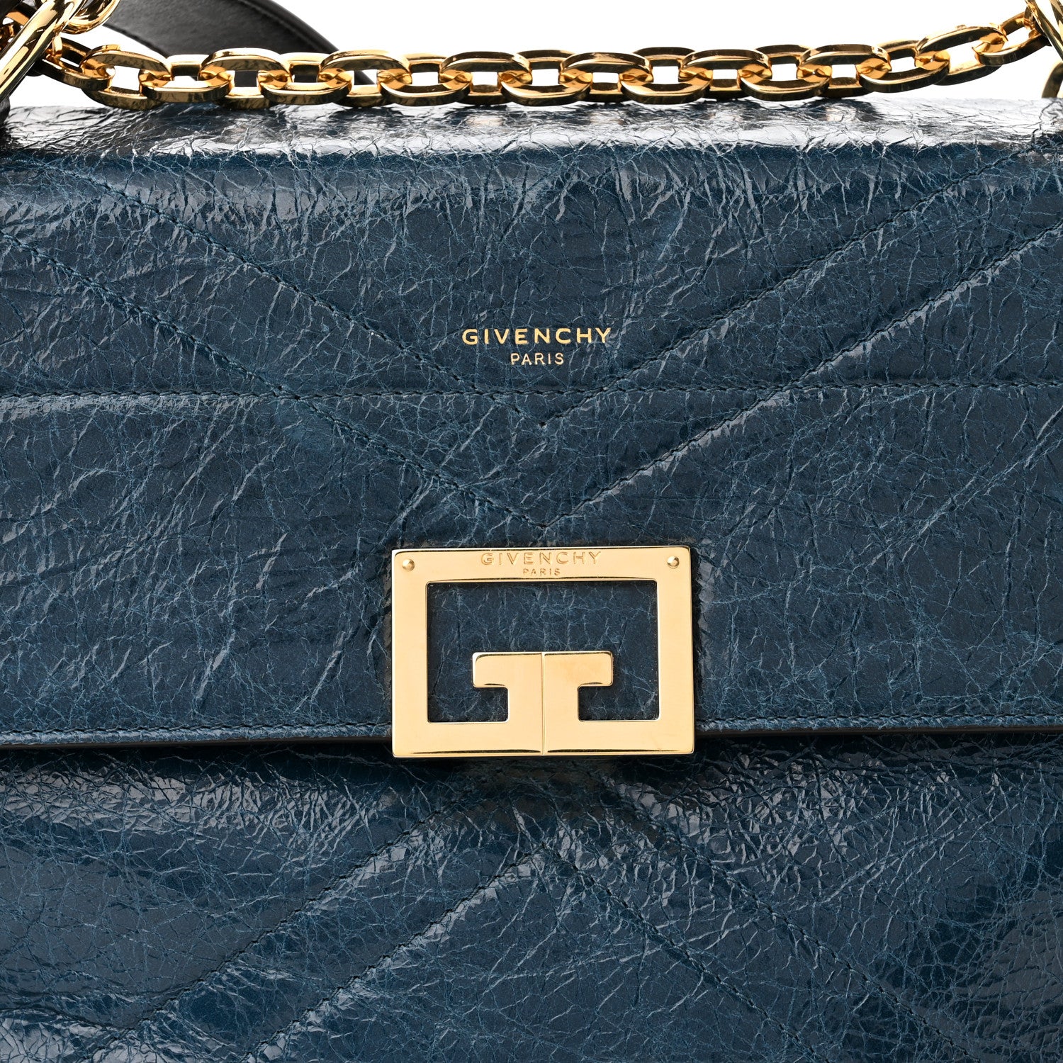 Givenchy Creased Patent Calfskin Medium ID Flap Oil Blue 7 of 9
