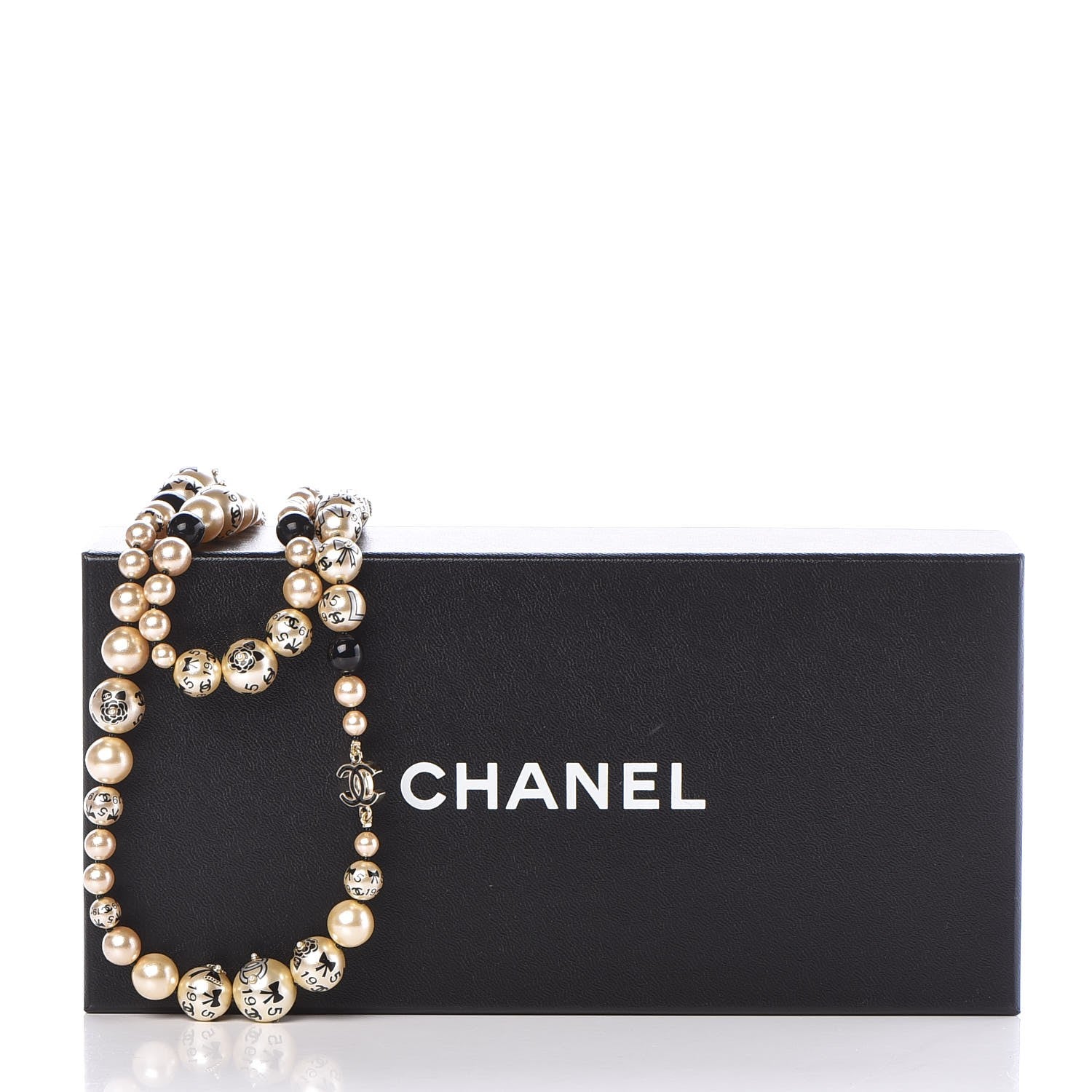 Chanel Painted Pearl CC Coco Long Necklace Black Gold 6 of 6