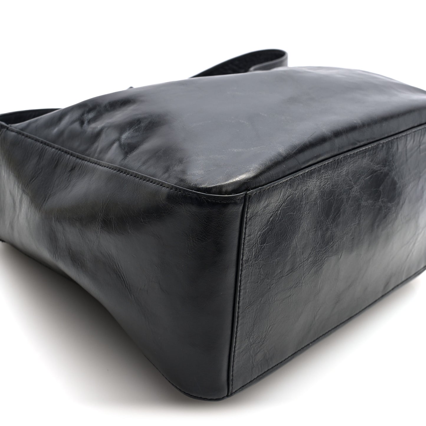 Crackle Patent Calfskin Medium Dome Slouchy Hobo Black