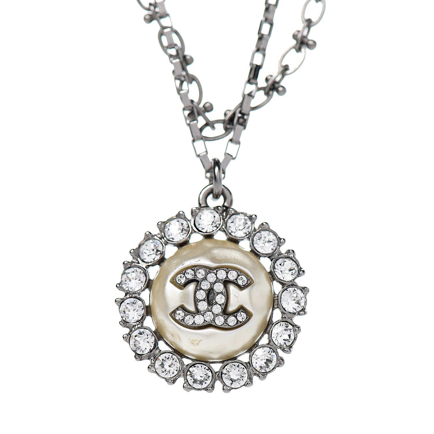 Chanel Pearl Crystal CC Medallion Necklace Gold 3 of 4