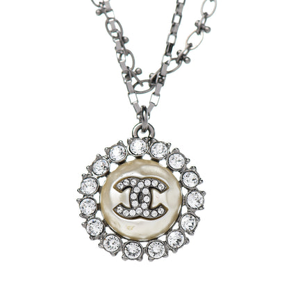 Chanel Pearl Crystal CC Medallion Necklace Gold 3 of 4