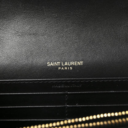 Saint Laurent Calfskin Crocodile Embossed Monogram Chain Wallet Black 6 of 9