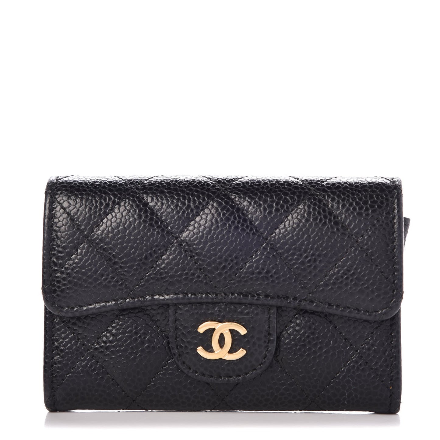 Caviar Quilted Flap Card Holder Black