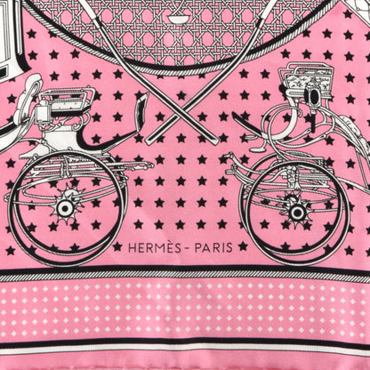 Hermes Silk Les Voitures A Transformation Bandana Scarf 55 Rose Vif White Black 2 of 5