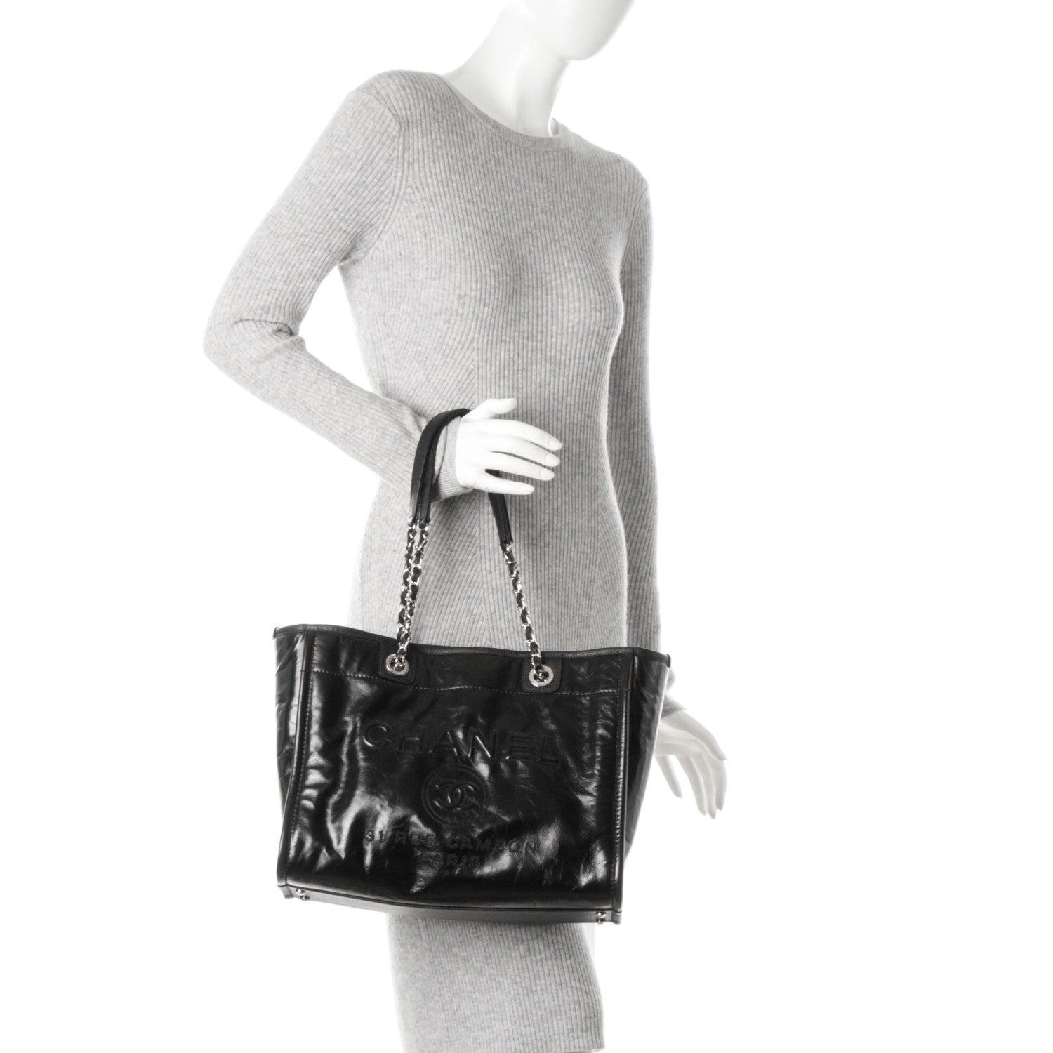 Chanel Glazed Calfskin Small Deauville Tote Black 2 of 7