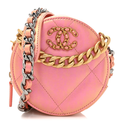 Chanel Iridescent Calfskin Quilted Chanel 19 Round Clutch With Chain Pink 1 of 11