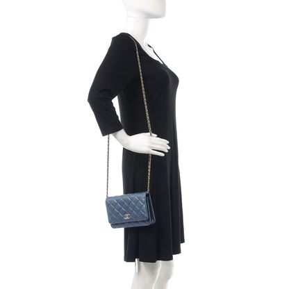 Chanel Iridescent Caviar Quilted Wallet On Chain WOC Dark Blue 2 of 11