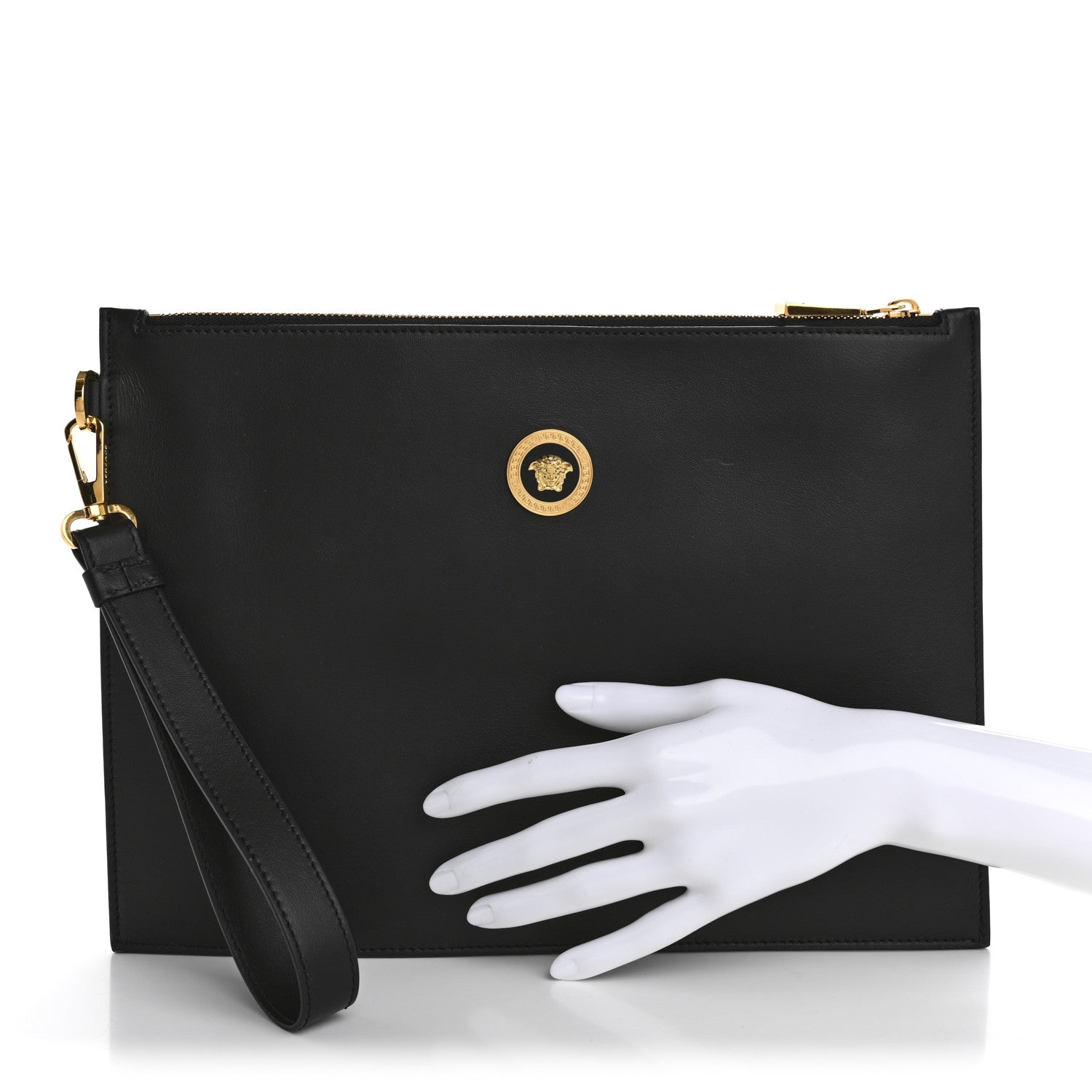 Versace Vitello Tribute Icon Wristlet Bag Black 2 of 7