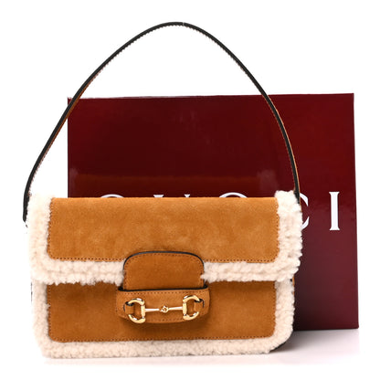 Gucci Suede Shearling Horsebit Mini 1955 Shoulder Bag Honey Beige Milk 12 of 12