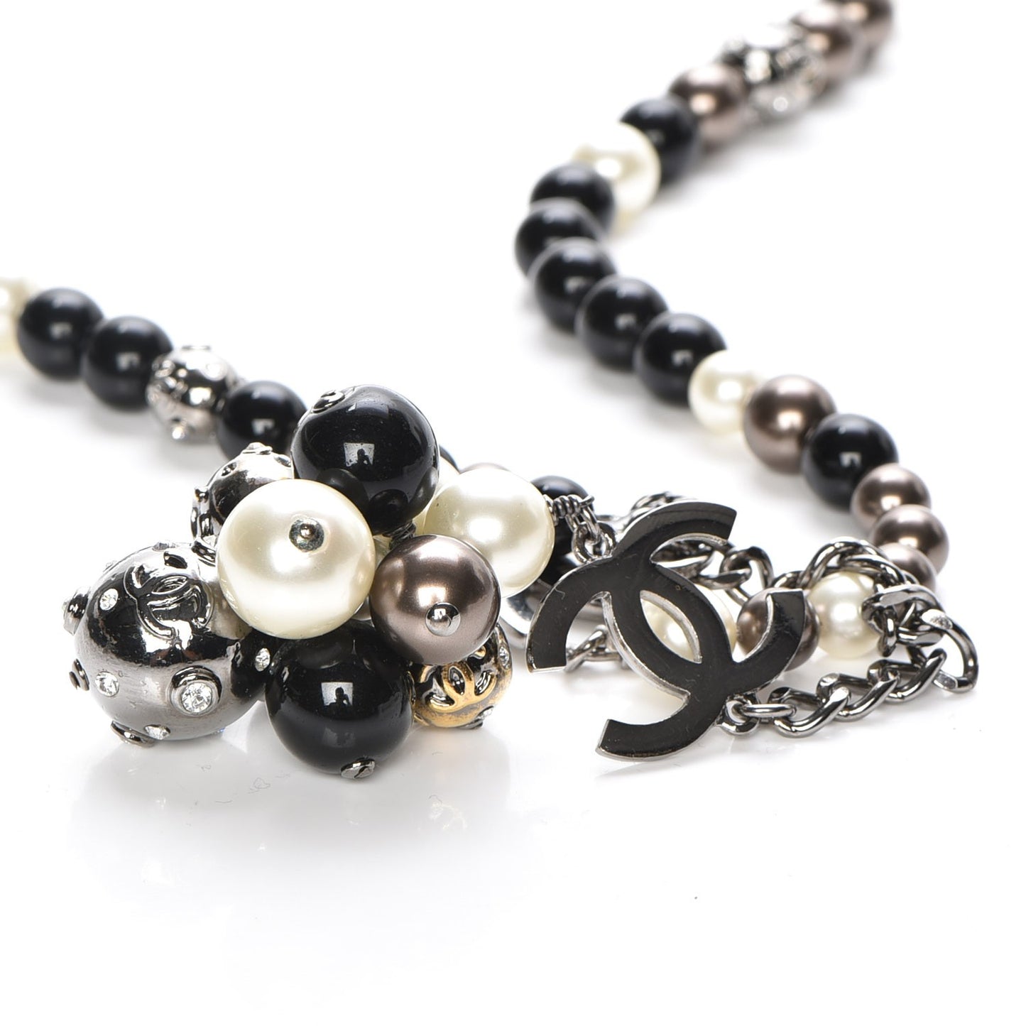 Ruthenium Pearl Beaded Crystal CC Long Necklace Silver Multicolor