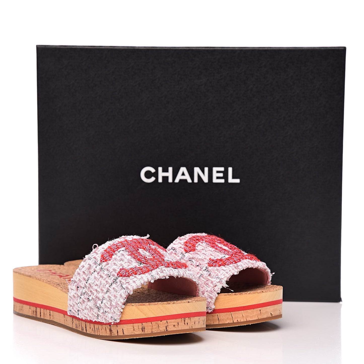 Tweed Lambskin Logo Mules 39 Pink Red
