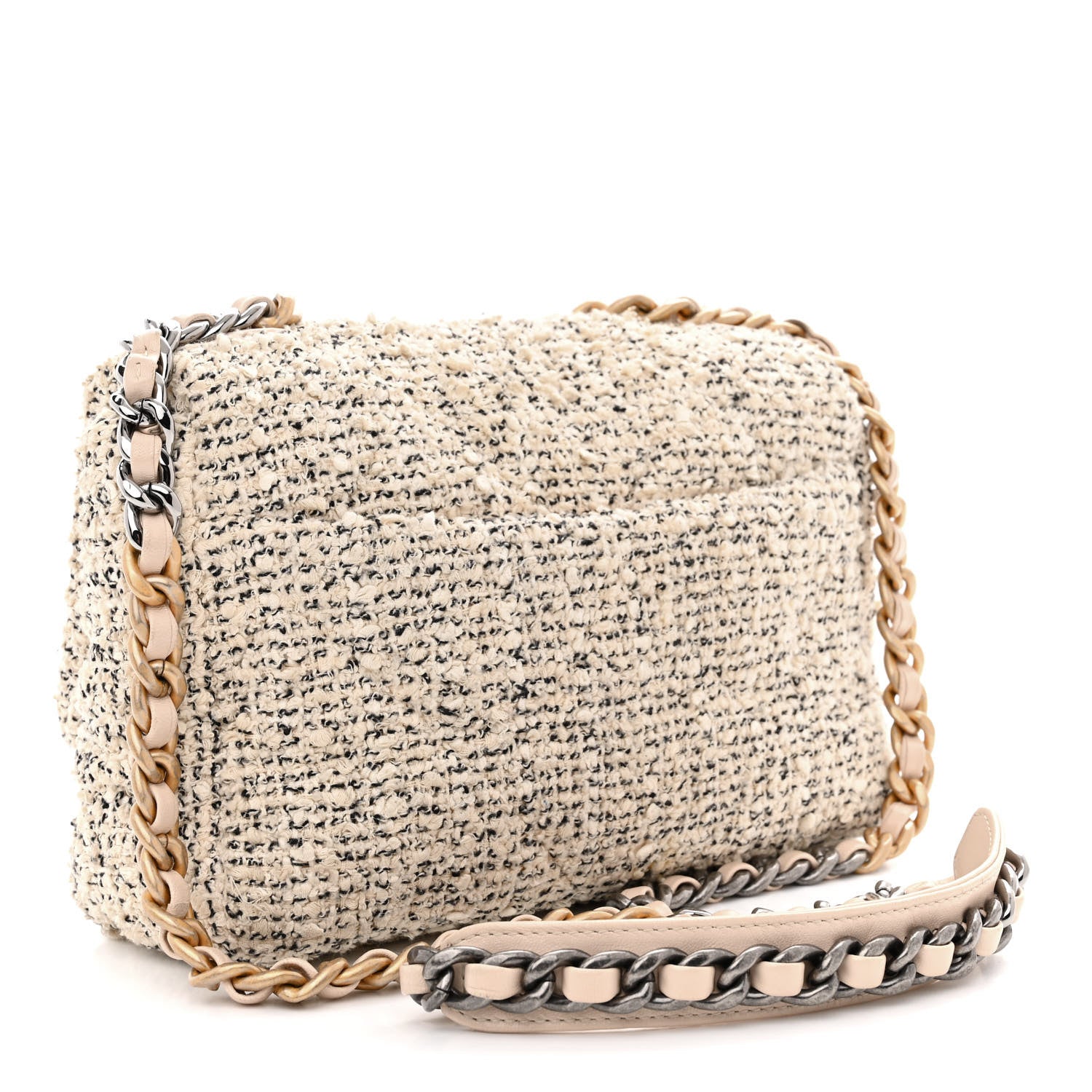 Chanel Tweed Quilted Medium Chanel 19 Flap Ecru Black 3 of 14