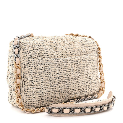 Chanel Tweed Quilted Medium Chanel 19 Flap Ecru Black 3 of 14