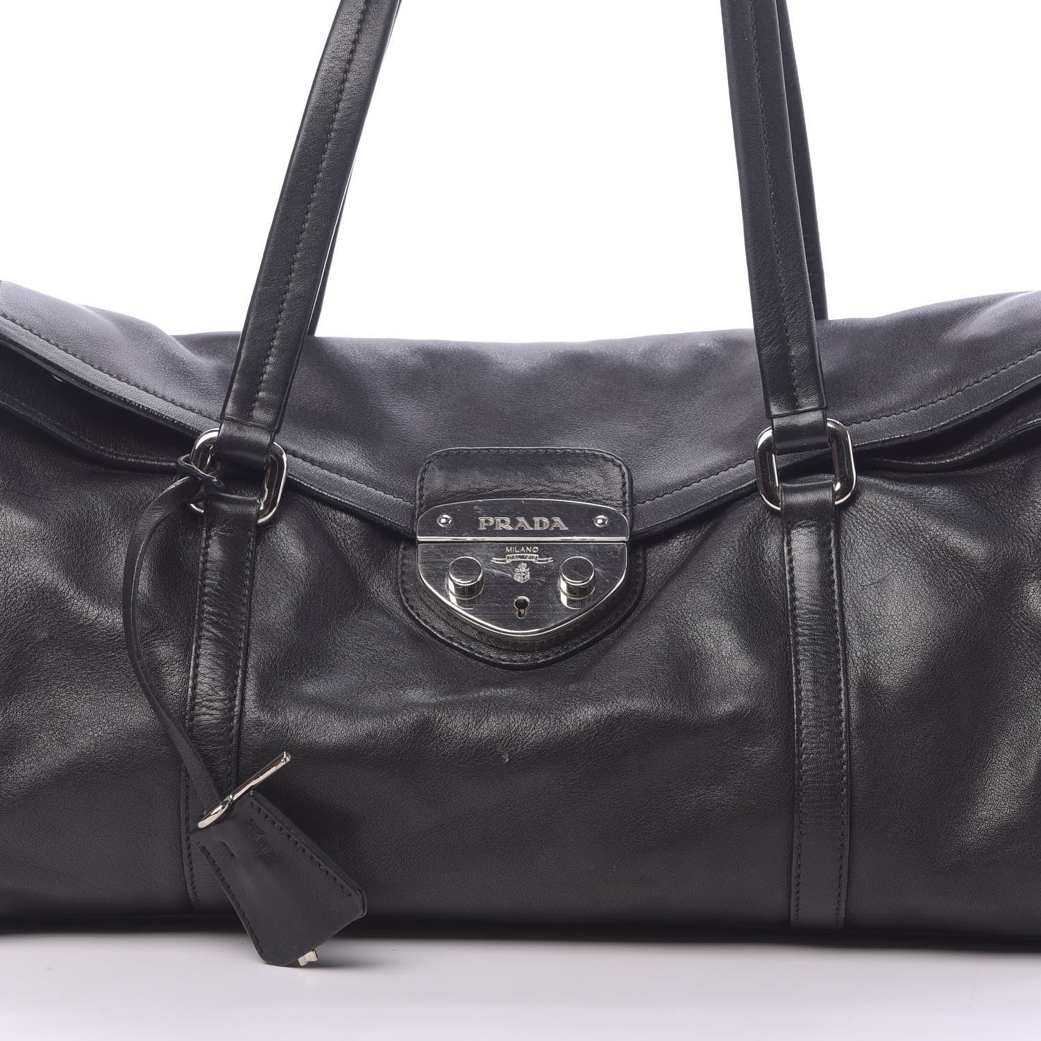Prada Royal Calf Easy Foldover Pushlock Satchel Black 7 of 9