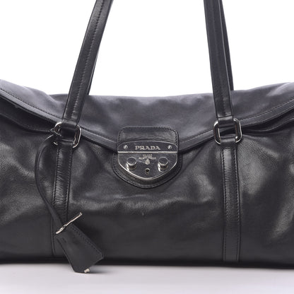 Prada Royal Calf Easy Foldover Pushlock Satchel Black 7 of 9