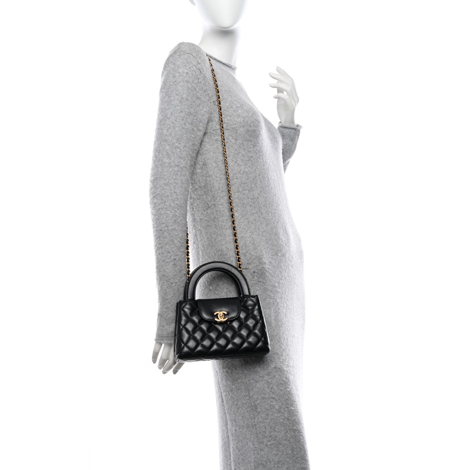 Chanel Shiny Aged Calfskin Quilted Nano Kelly Shopper Black 2 of 14
