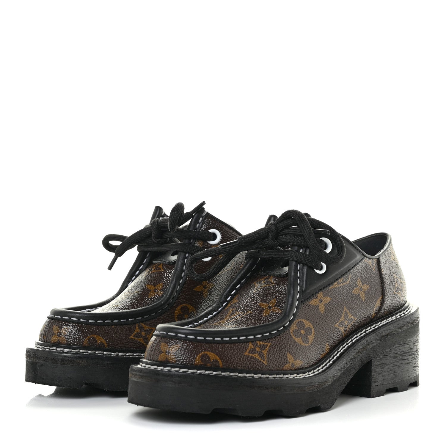 Louis Vuitton Monogram Calfskin Beaubourg Platform Derby Shoes 38 Brown 3 of 14