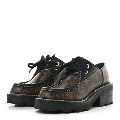 Louis Vuitton Monogram Calfskin Beaubourg Platform Derby Shoes 38 Brown 3 of 14
