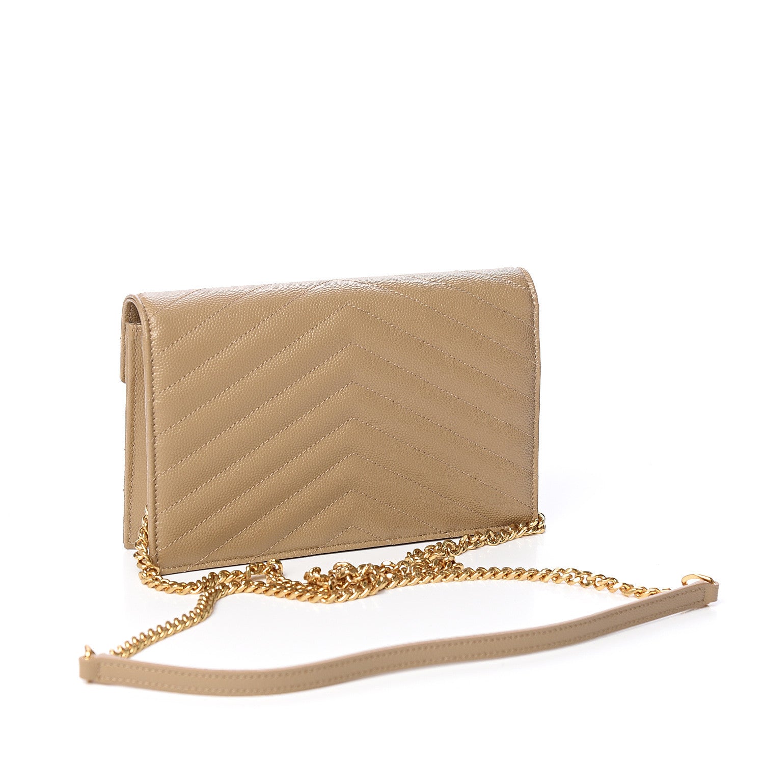 Saint Laurent Grain De Poudre Matelasse Chevron Monogram Envelope Chain Wallet Taupe 2 of 10