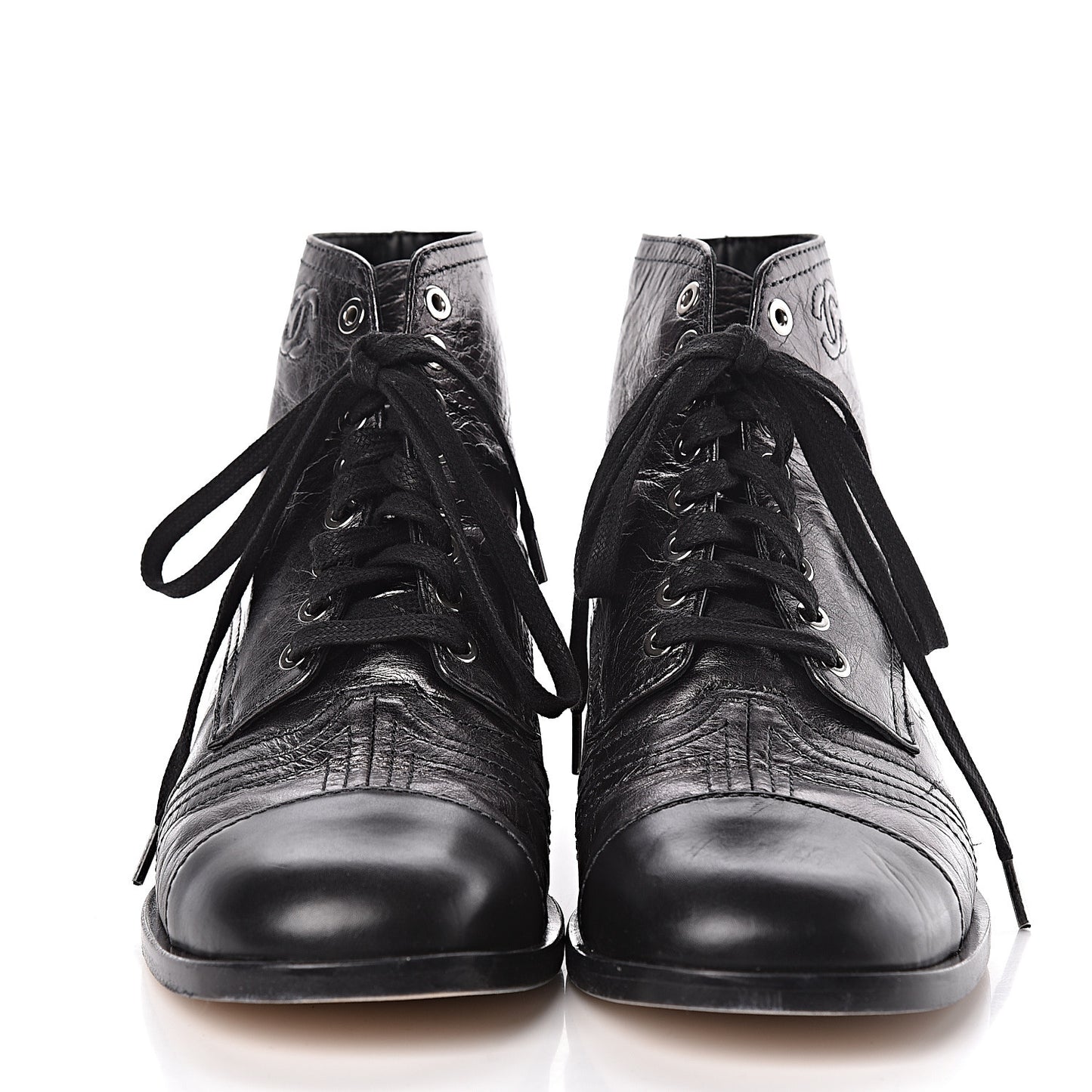 Metallic Calfskin CC Ankle Boots 40.5 Silver Black
