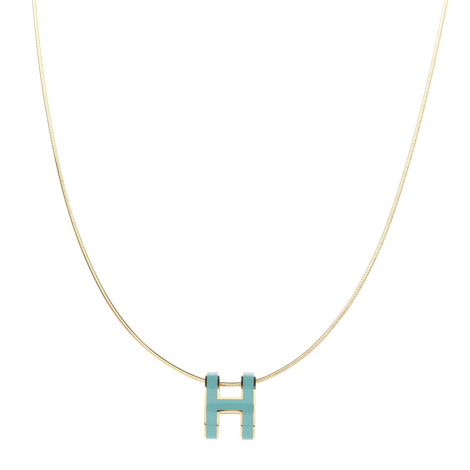 Hermes Lacquered Gold Pop H Pendant Necklace Turquoise 1 of 6