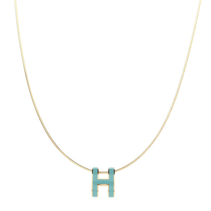 Hermes Lacquered Gold Pop H Pendant Necklace Turquoise 1 of 6