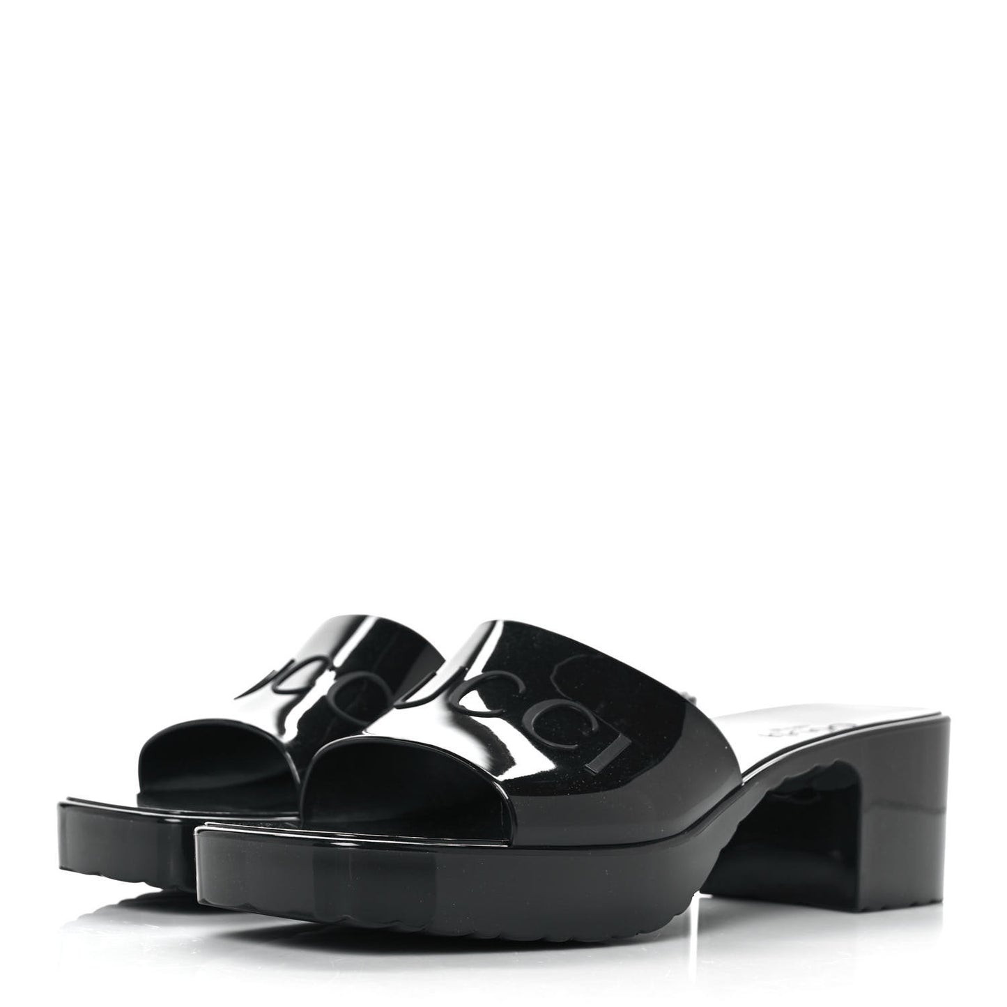 Rubber Gucci Logo Womens Platform 20/60mm Slide Sandals 39 Black