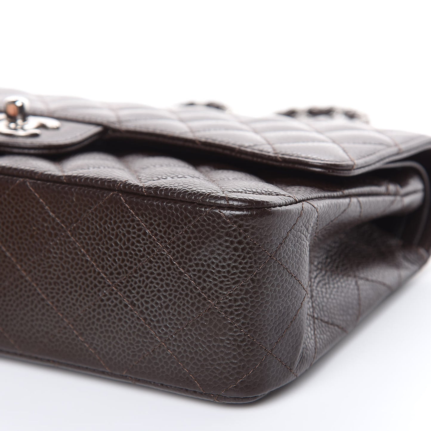 Caviar Quilted Medium Double Flap Brown