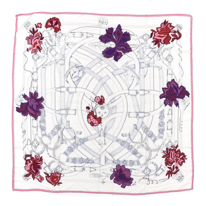 Hermes Cashmere Silk Cavalcadour Shawl 140 Blanc Violet Rose 1 of 6