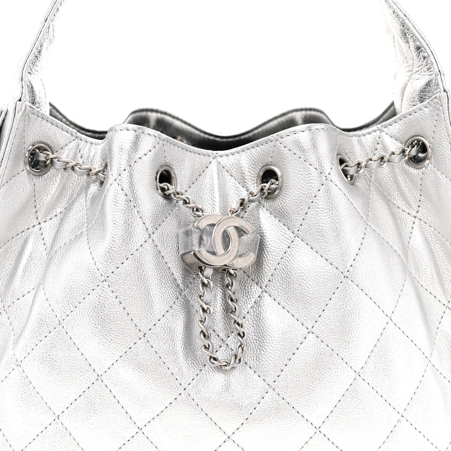 Metallic Caviar Quilted Small Chanel 25 Handbag Silver