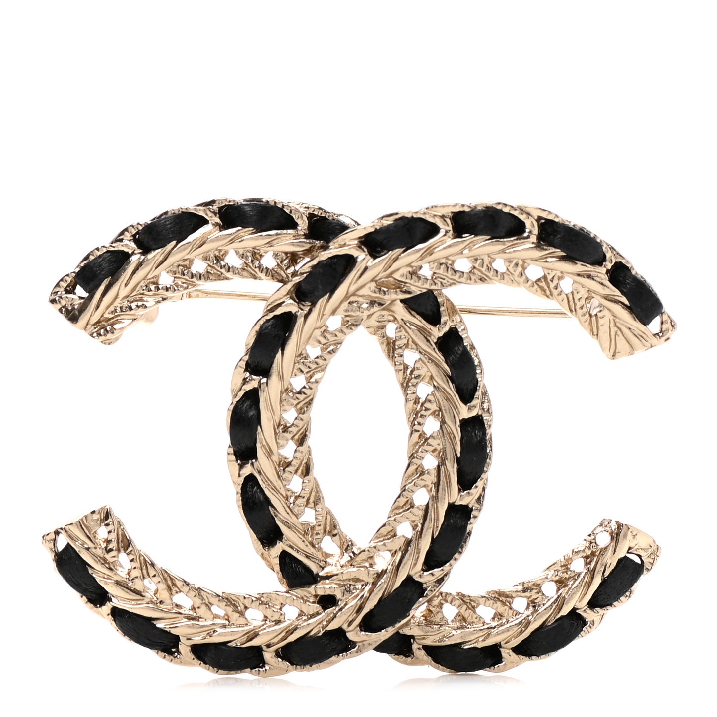 Lambskin Chain CC Brooch Black Gold