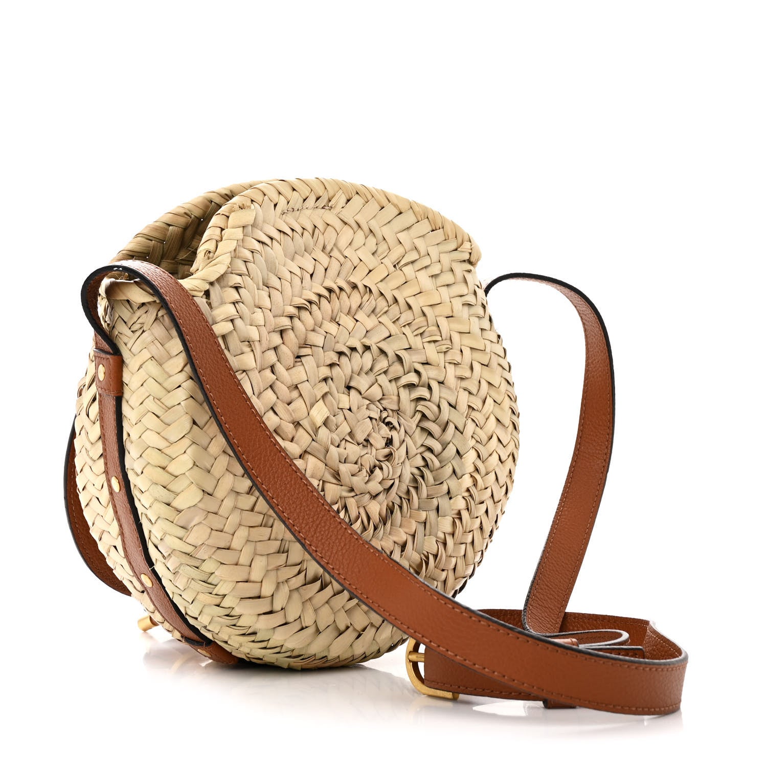 Chloe Raffia Small Grain Calfskin Small Marcie Basket Crossbody Tan 3 of 11