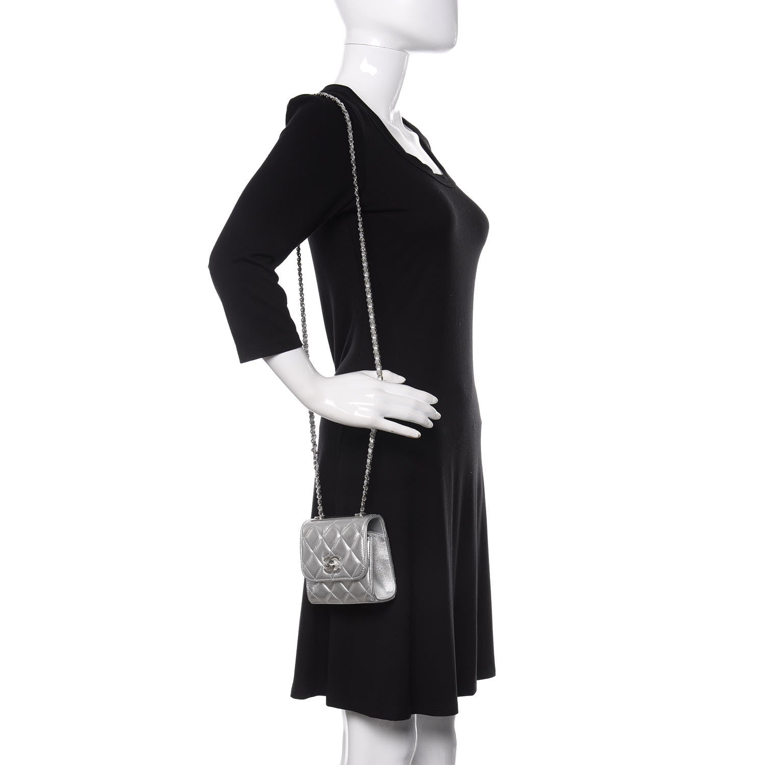 Chanel Metallic Lambskin Quilted Mini Trendy CC Clutch With Chain Silver 2 of 12