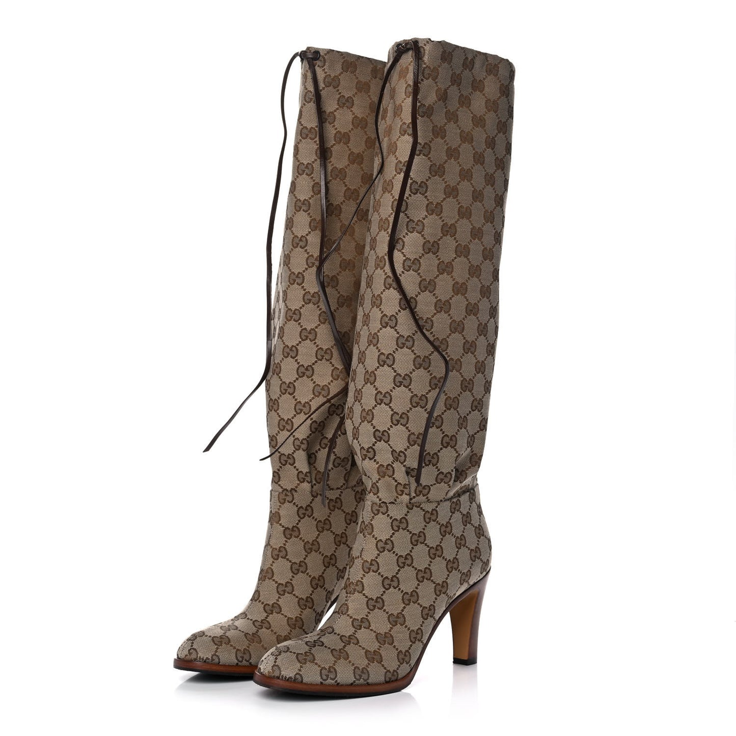 Monogram Lisa Mid Heel Boots 39.5 Beige Ebony