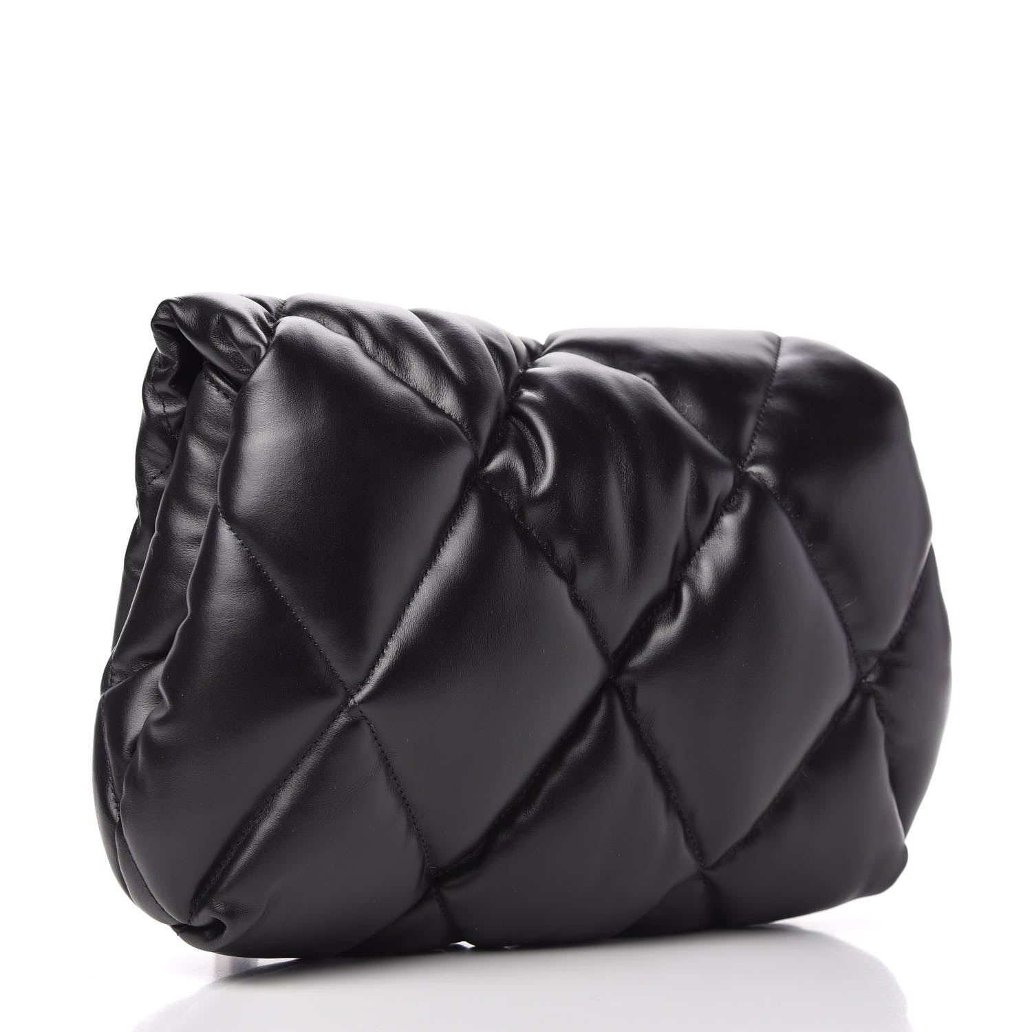 Balenciaga Nappa Calfskin Quilted Touch B Puffy Clutch Black 3 of 9