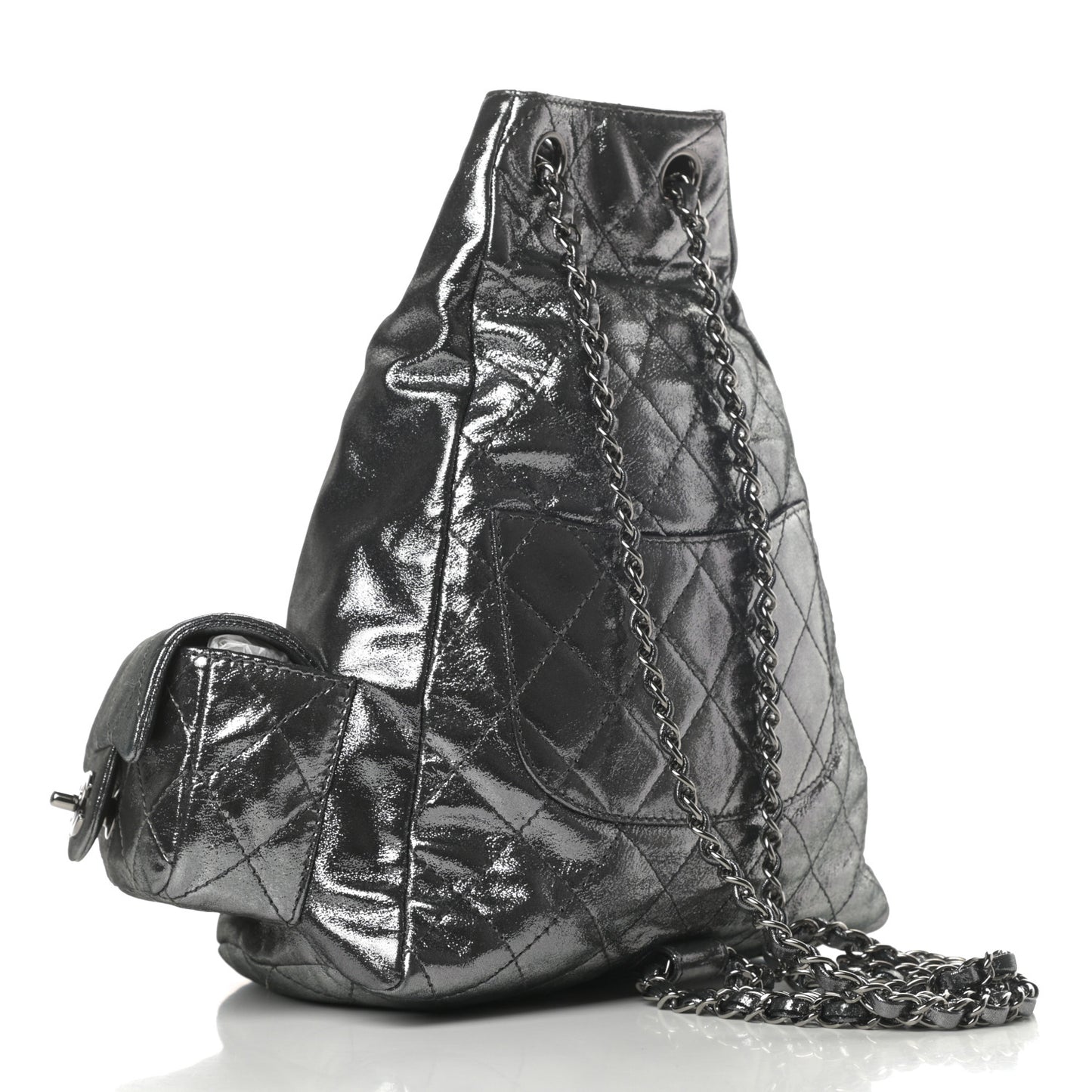 Iridescent Calfskin Large Backpack Is Back Dark Grey