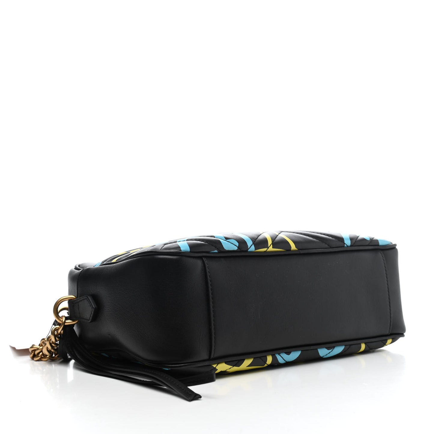 Calfskin Matelasse GucciGhost Medium GG Marmont Chain Shoulder Bag Black New Acquamarine