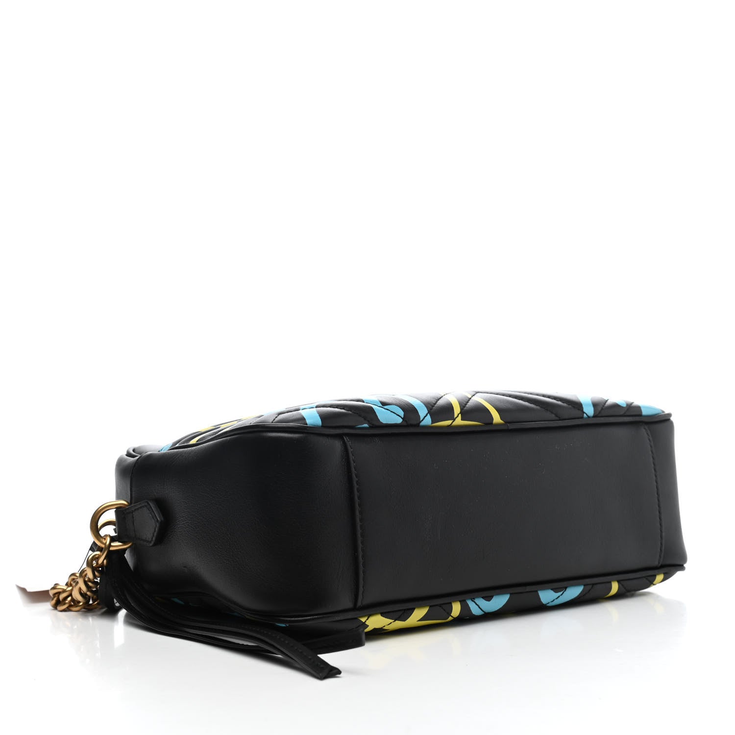 Gucci Calfskin Matelasse GucciGhost Medium GG Marmont Chain Shoulder Bag Black New Acquamarine 3 of 4