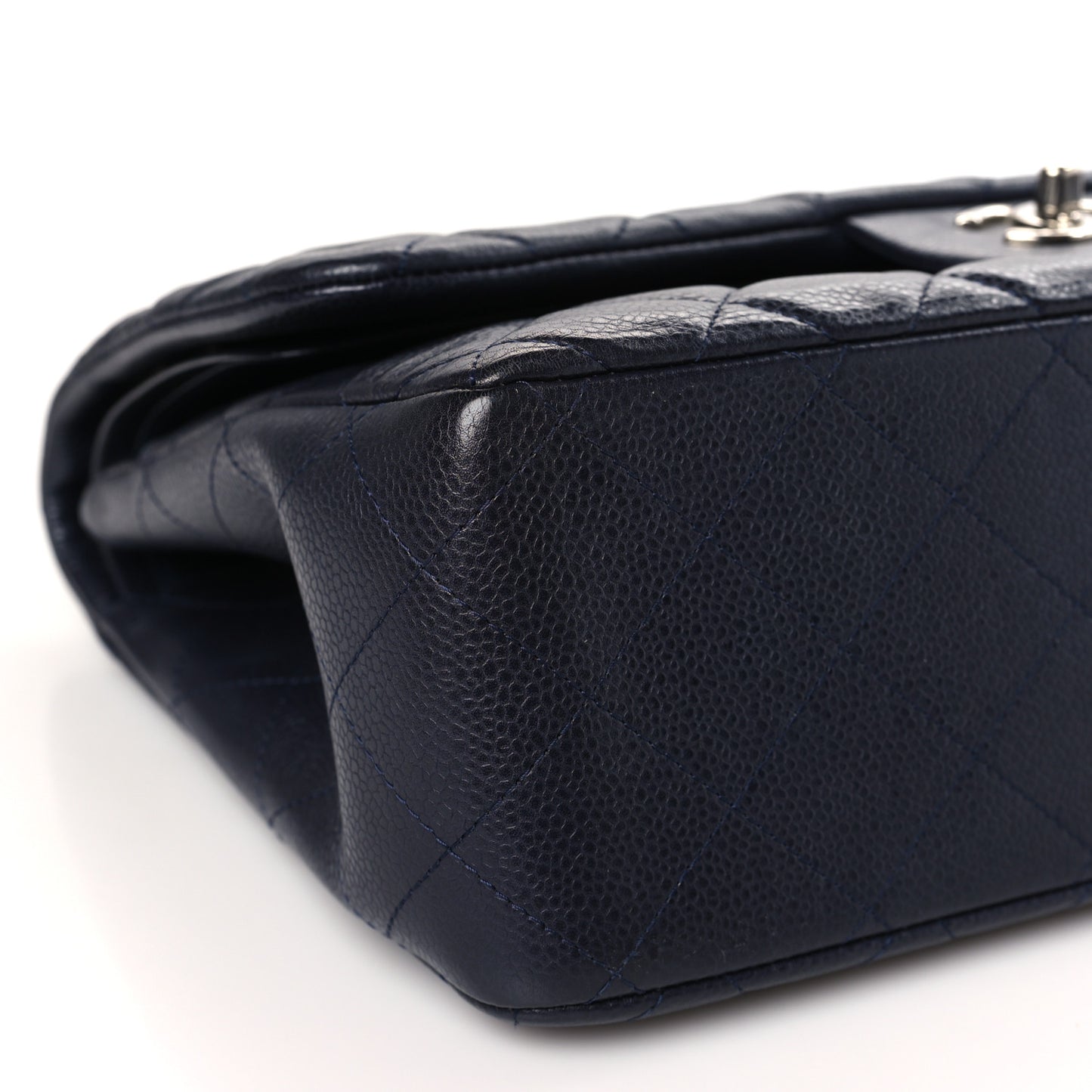 Caviar Quilted Jumbo Double Flap Navy Blue
