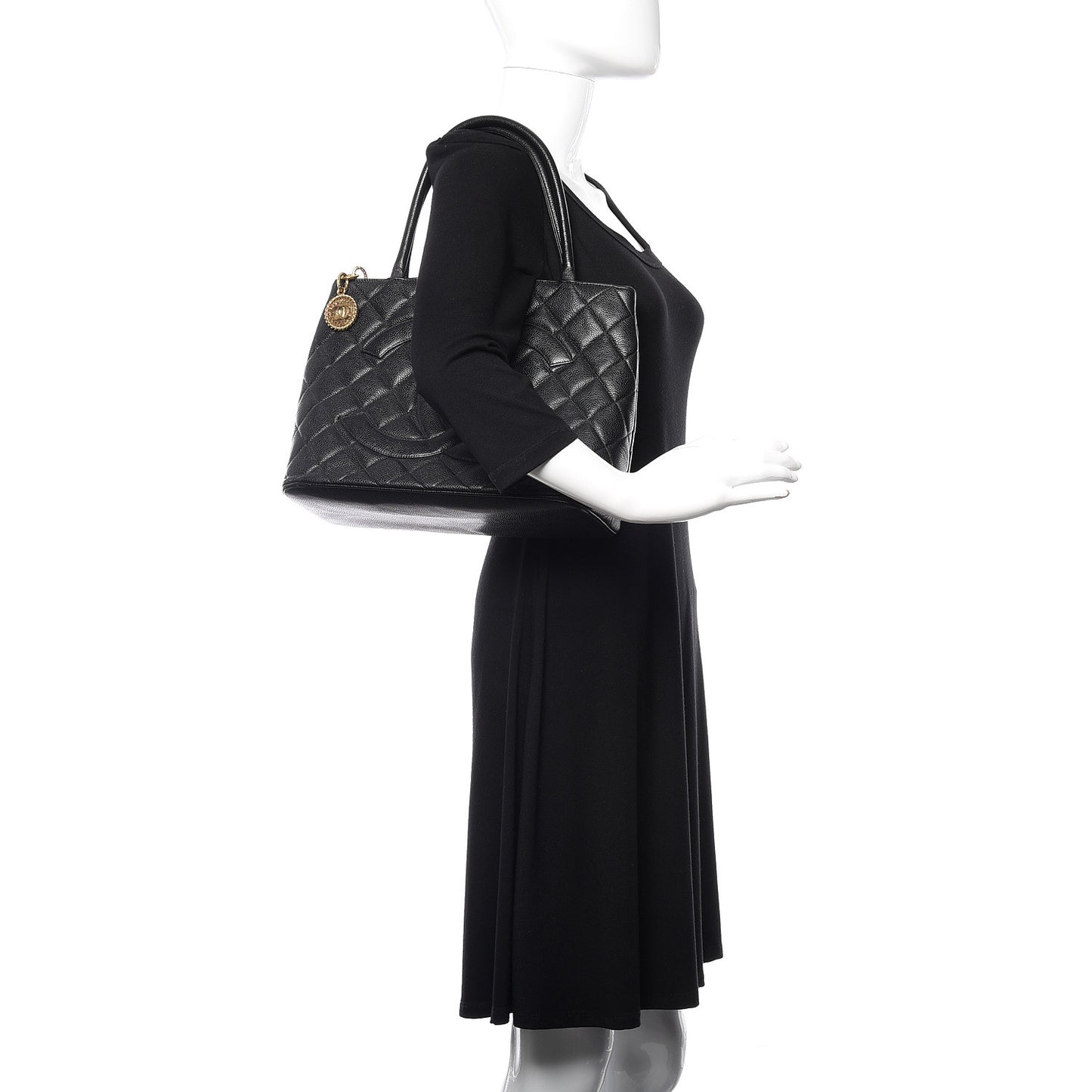 Caviar Quilted Medallion Tote Black