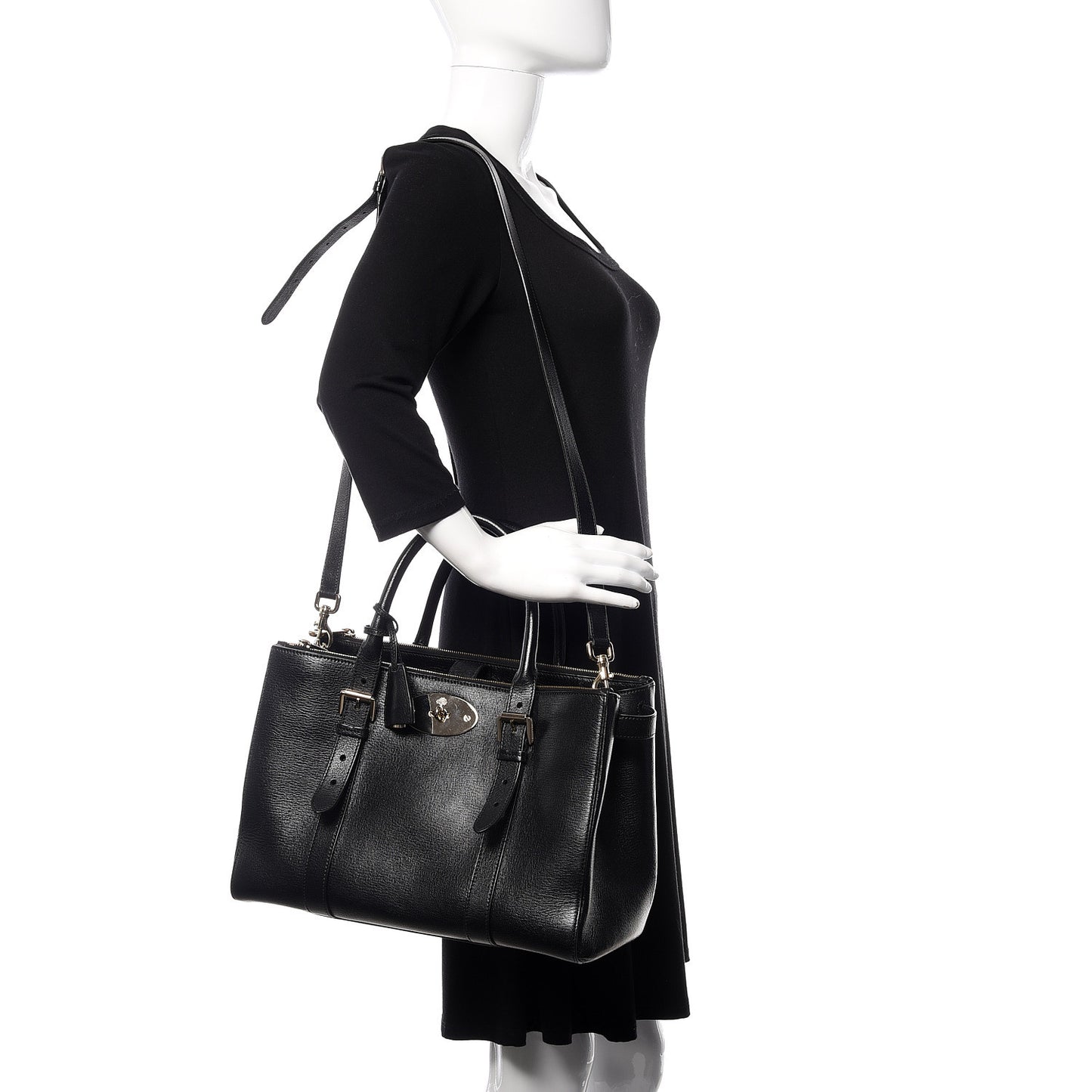Shiny Goatskin Small Bayswater Double Zip Tote Black