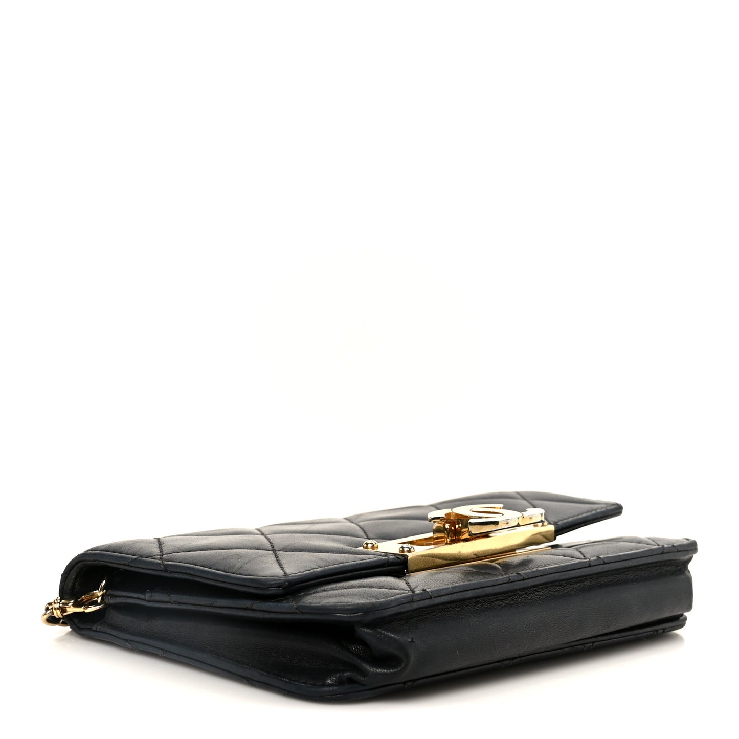 Lambskin Quilted Golden Class Wallet on Chain WOC Black
