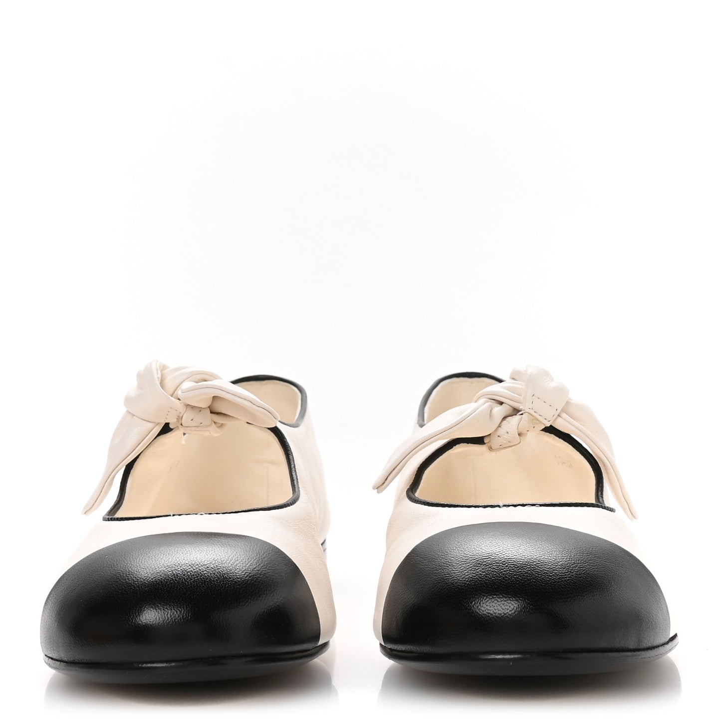 Lambskin Bow Mary Jane Flats 39 White Black