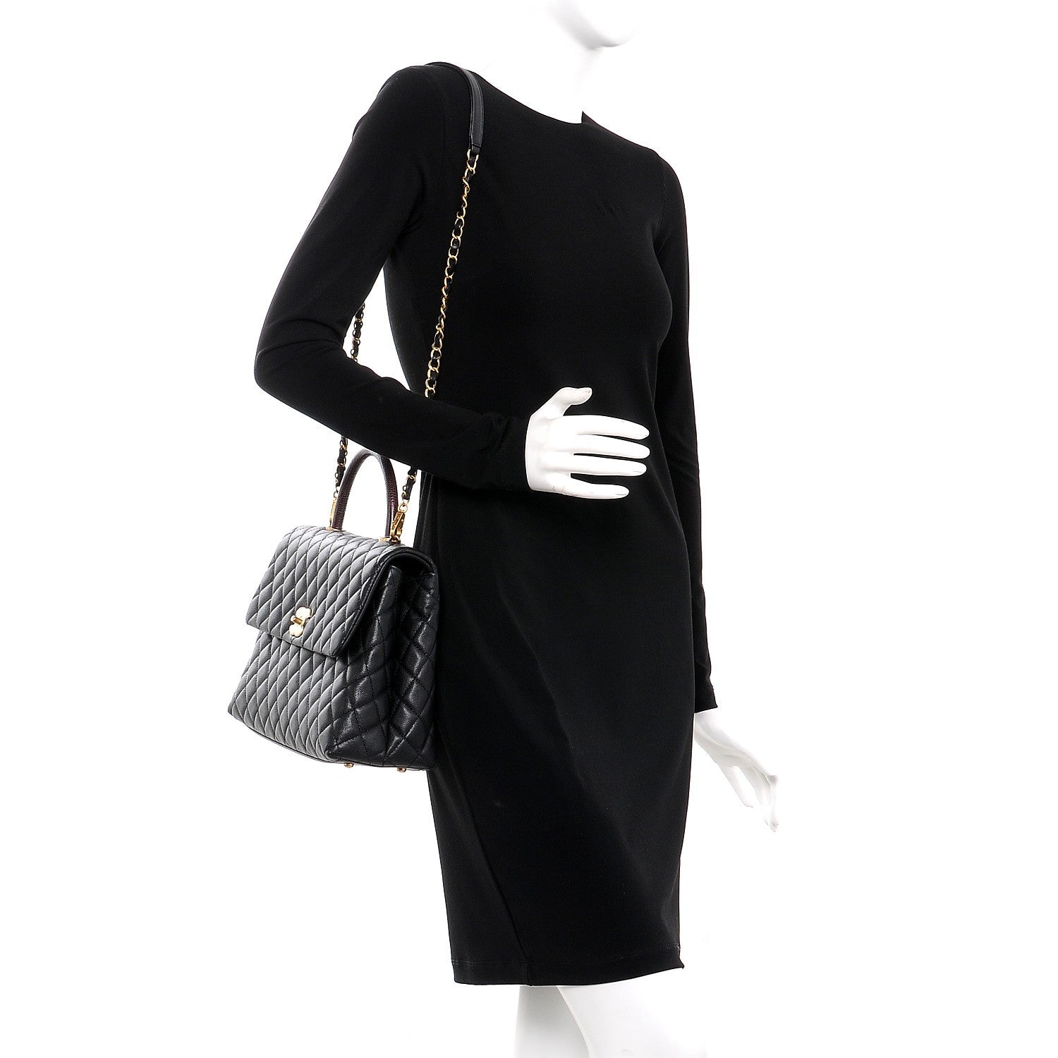 Chanel Caviar Lizard Quilted Medium Coco Handle Flap Black 2 of 8