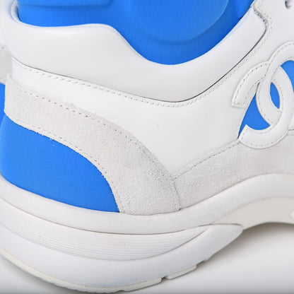 Chanel Suede Calfskin Lambskin High Top CC Sneakers 39 White Blue 9 of 10