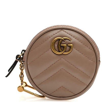 Gucci Calfskin Matelasse GG Marmont Round Coin Purse Porcelain Rose 1 of 7