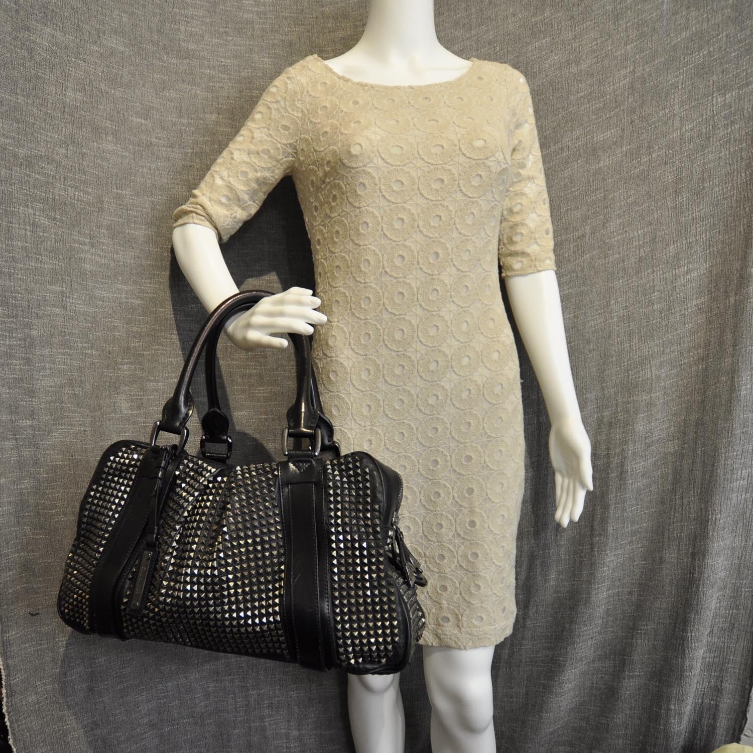 Burberry Prorsum Leather Studded Knight Satchel Black 2 of 10