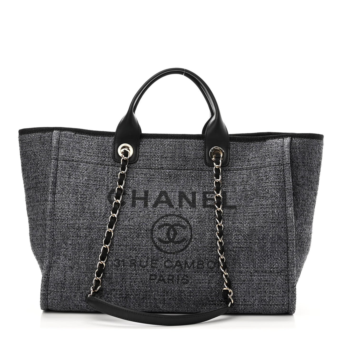 Woven Straw Raffia Medium Deauville Tote Grey