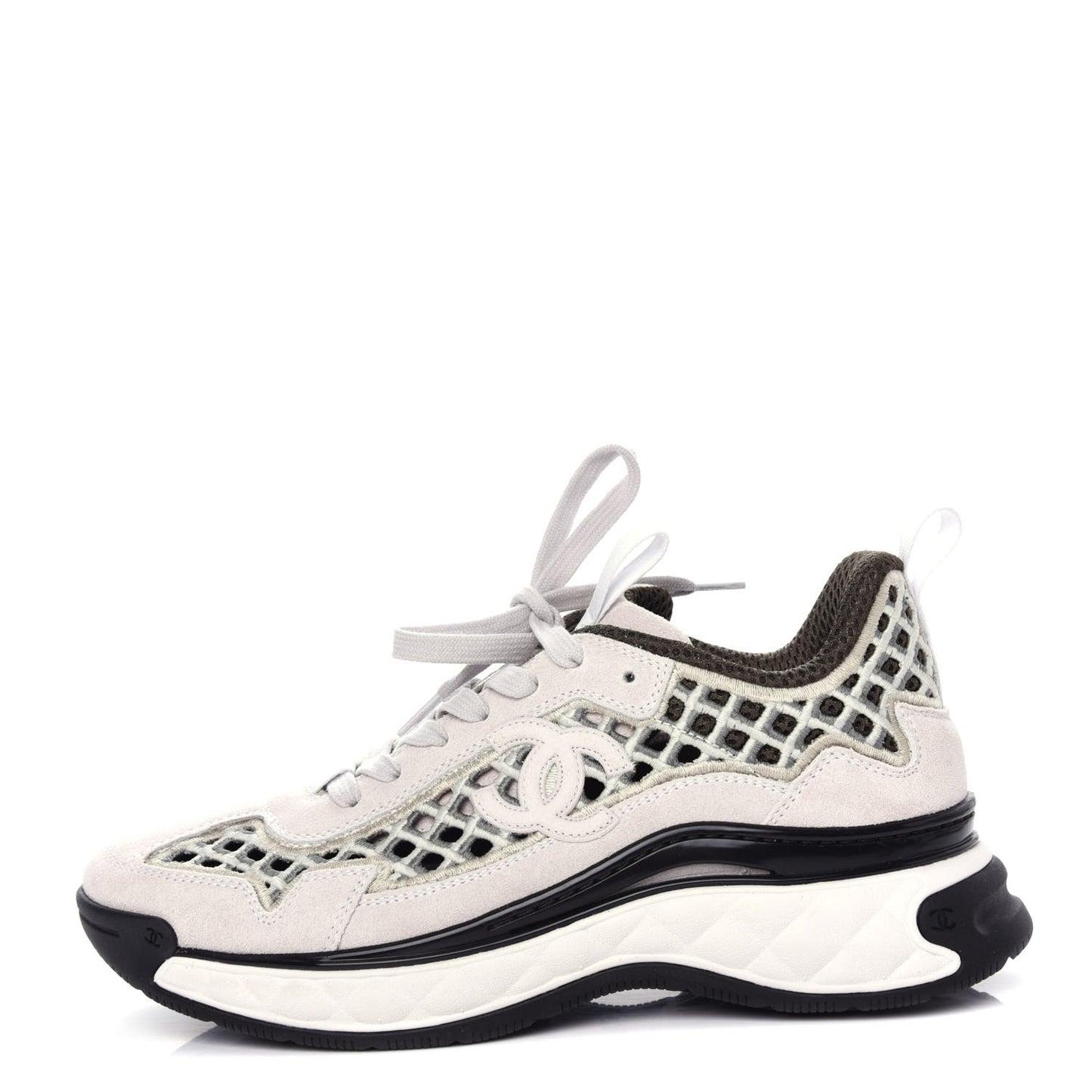 Suede Calfskin Embroidered CC Sneakers 38 Ecru Light Gray