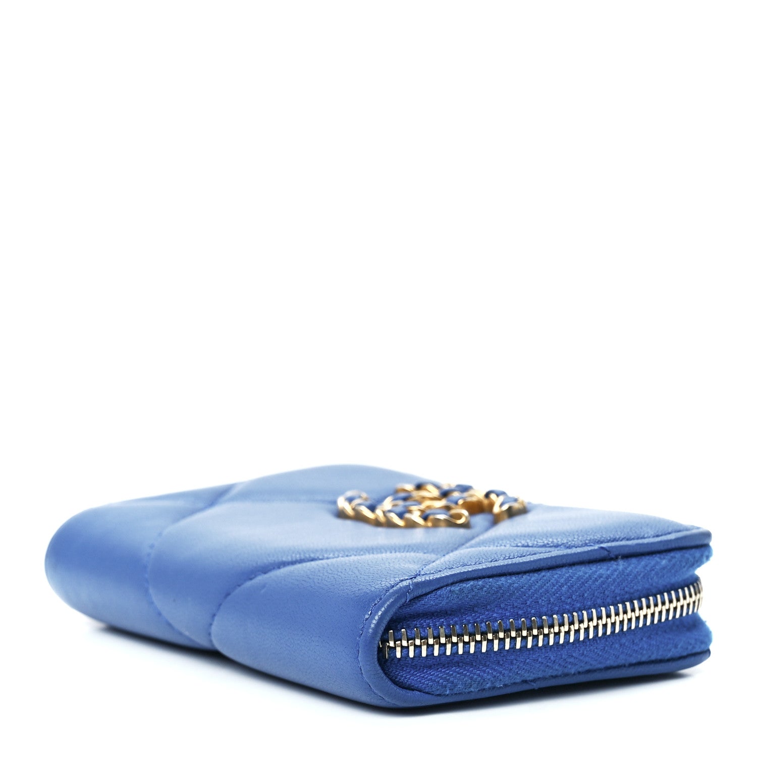Chanel Lambskin Quilted Chanel 19 Zip Around Coin Purse Wallet Dark Blue 9 of 13